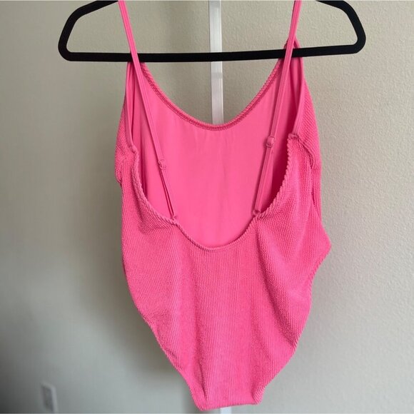 New Good American Plus Size Swimsuit Women  2XL Pink Textured V-Neck One Piece - Picture 4 of 8